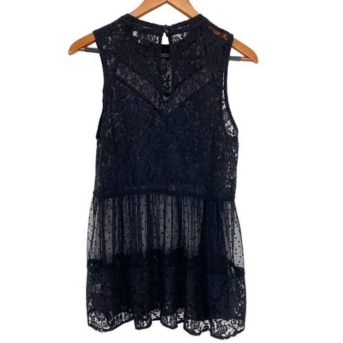 Umgee  Women’s Sheer Black Lace Tank Tunic Top Blouse