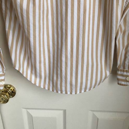 Abercrombie & Fitch Abercrombie Striped Button Down Shirt Tan and White