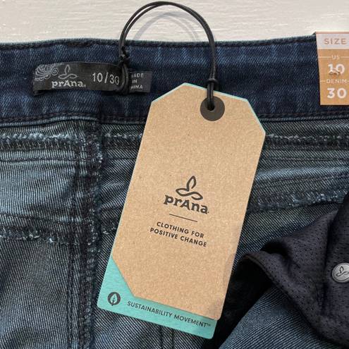 prAna New  Buxton Mid Rise Slim Boyfriend Jeans Stretch Denim Deep Blue Size 10