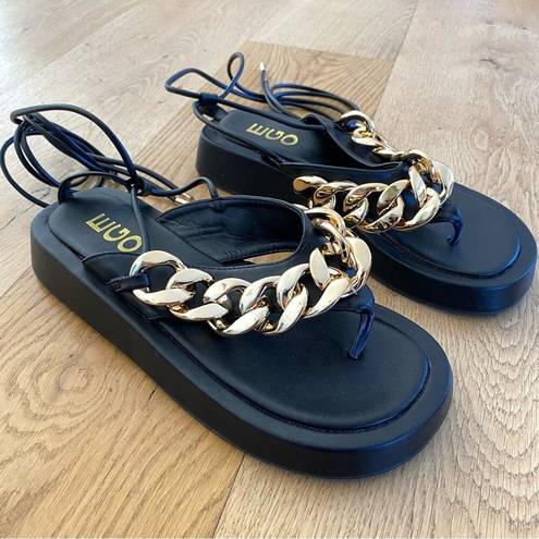 EGO  Platform Lace Up Sandals in Black and Gold Chain