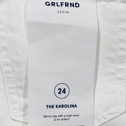 GRLFRND NWT  White Cropped High Rise Jeans Blue Stripe Raw Hem 24 2