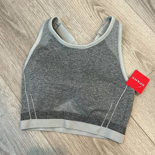 Spanx BNWT  Spacedye Cloudy Gray Seamless Sculpt Sports Bra S Padded Criss Cross