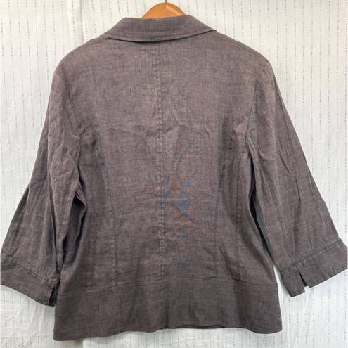 Coldwater Creek  Womens Top Sz 14 Brown Linen Blend Button Front Pockets Classic