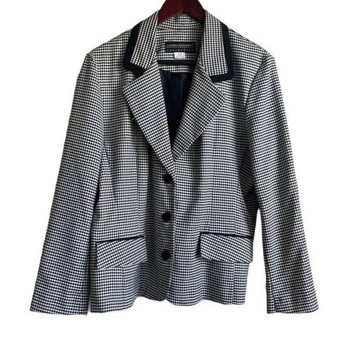 Houndstooth Lauren Alexandra Women Jacket Blazer Collar 3 Button Closure Size 10 