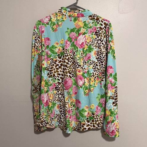 Gottex  Life Style Multicolor Floral Animal Print Blouse with Button Detail XL