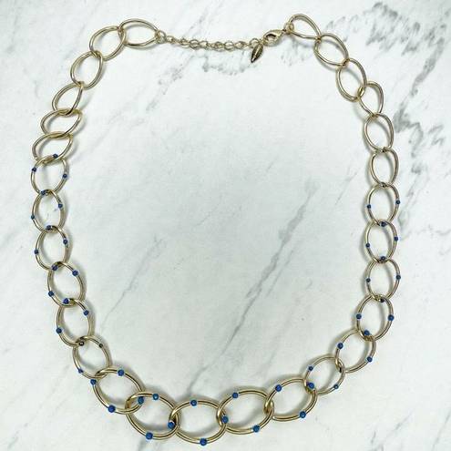 Coldwater Creek  Gold Tone Blue Studded Chain Link Necklace