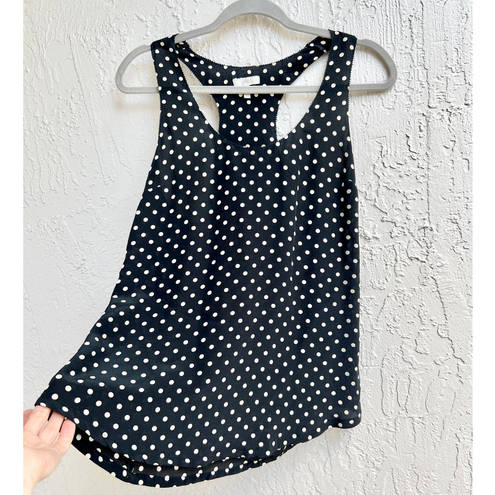 Joie  Sleeveless Polka Dot Silk Racerback Tank Top Black White Women's Size XS