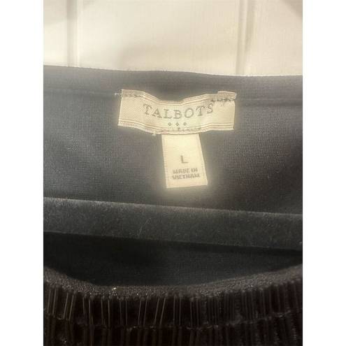 Talbots  Women's Black Knee Length Dress 3/4 Sleeve Beaded Neckline Size L