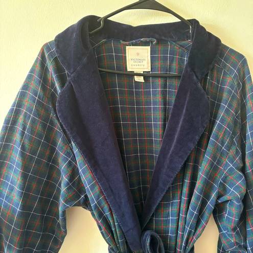 Victoria's Secret Vintage Y2K Victoria’s Secret Country Velvet Cotton Blue Green Red Plaid Robe