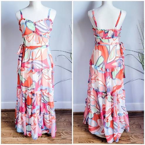 Alexis , New, Colorful Floral Tiered Ruffle Tie Sleeveless Maxi Dress, Small