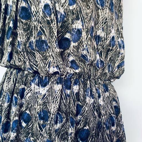 Angie Francescas Collection Black Gray Blue Feather Print Sleeveless Dress