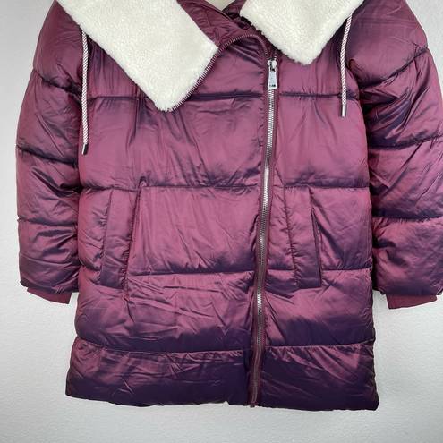 Bernardo  Asymmetrical Sherpa Lined Hooded Puffer Jacket Pomegranate Small NWOT