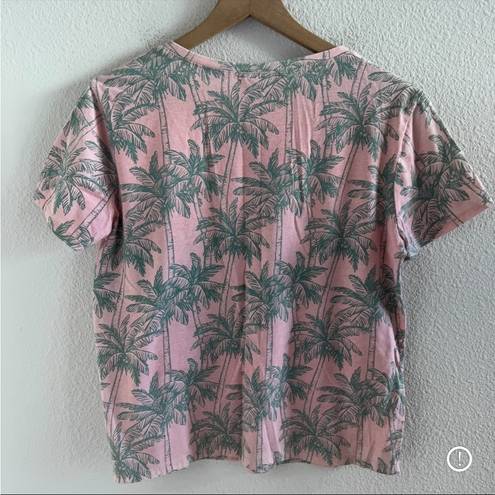 Fresh Produce  Pink Green Palm V Neck Tee T-Shirt Large