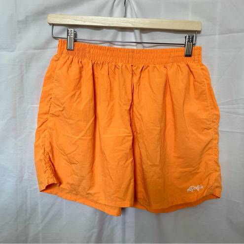 Dolfin Vintage  high waisted nylon shorts Large made in USA pockets neon orange