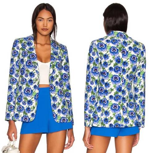 Alice + Olivia Macey Fitted Blazer Jacket Blue Perfect Pansy Multi