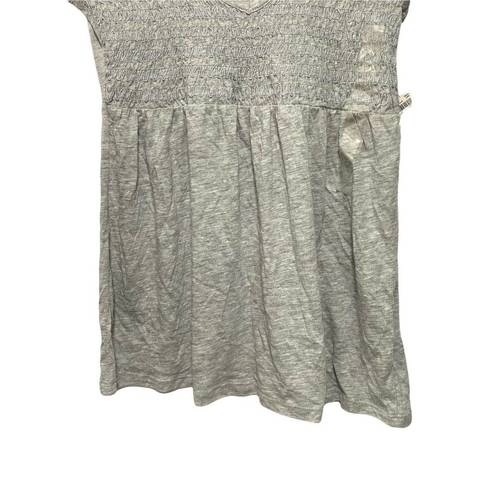 DKNY  Jeans Womens Sz XS Gray Shirt Short Sleeve Top Baby Doll V-neck Smocked NWT