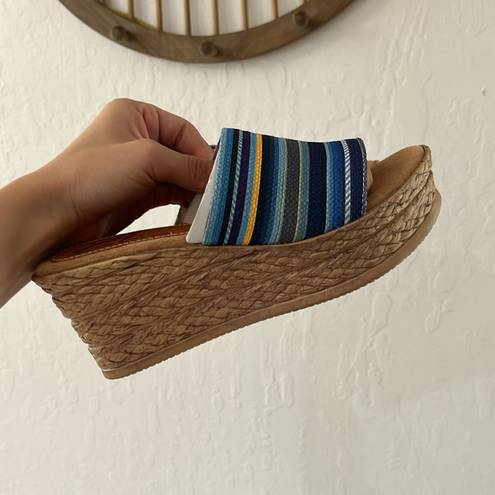 sbicca  Agave Blue Multi Color Stripe Woven Wedge Platform Sandal Size 5