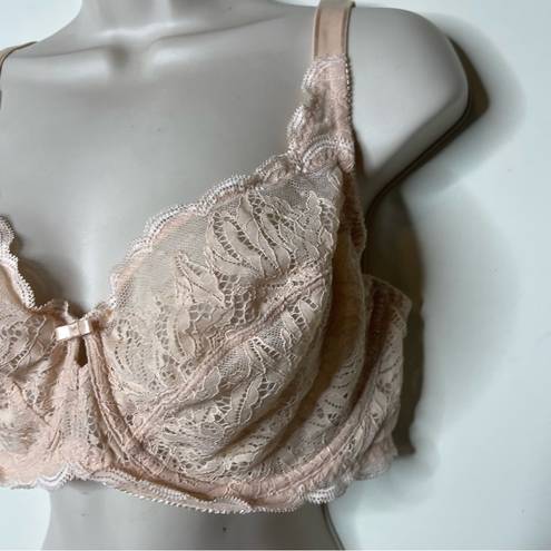 Felina  Tan nude Lace Unlined Side Smoothing Minimizer Bra sz 38DD