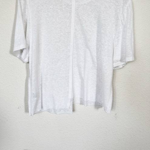 The Range [] White Linen Blend Crew Neck Asymmetrical Hem Cut Off T-Shirt Large