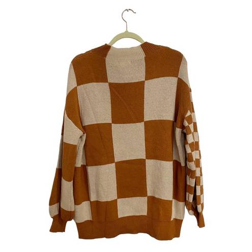 Andthewhy  Brown Checkered Oversized Sweater Sz S NWT