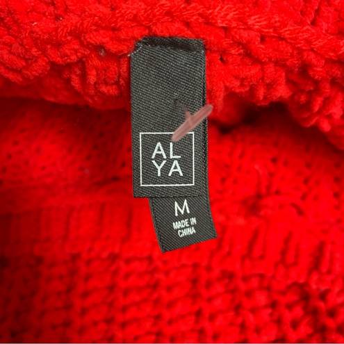 Alya  Cable Knit Chunky Bright Red Crew Neck Long Sleeve Crop Sweater Size Medium