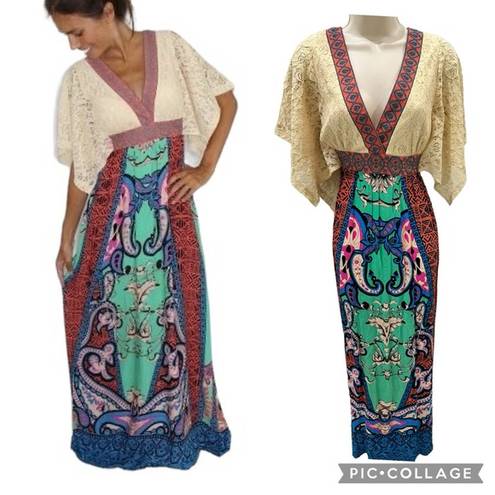 Flying Tomato  Maxi Dress Womens Medium Lace Boho Paisley Geometric