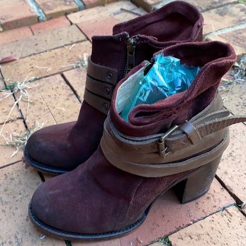 FREEBIRD by Steven Freebird Steven Blaze Booties Burgundy Maroon Suede Red Wine Stacked Heel Boot