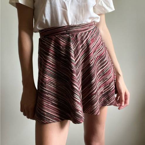 Full Tilt  100% Rayon Striped Maroon / Pink Mini Party Skirt Elastic Waist