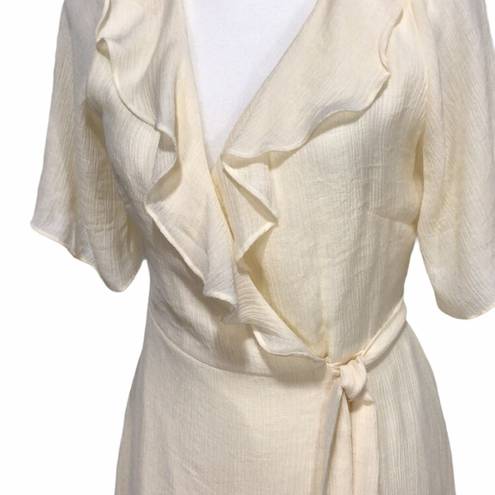 Emory park  Wrap Dress NEW Size Medium Ivory Gauze Ruffle Neck Lined Feminine NWT