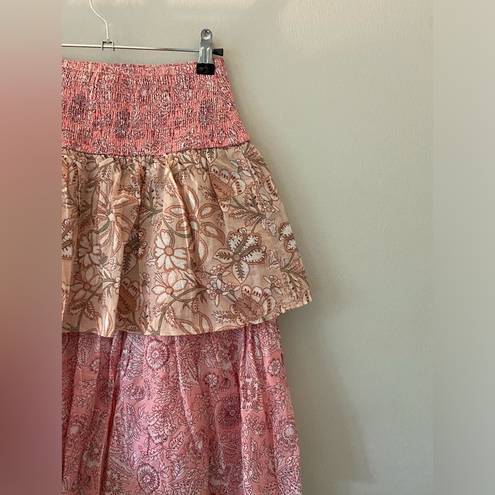 House of Harlow  Pink Paisley Floral Tiered Cotton High Waist Midi Skirt size XS