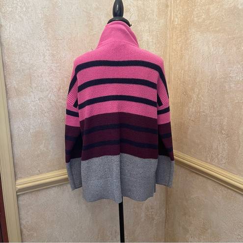 Lou & grey  Striped Wafflestitch Turtleneck Sweater pink gray Sz XL