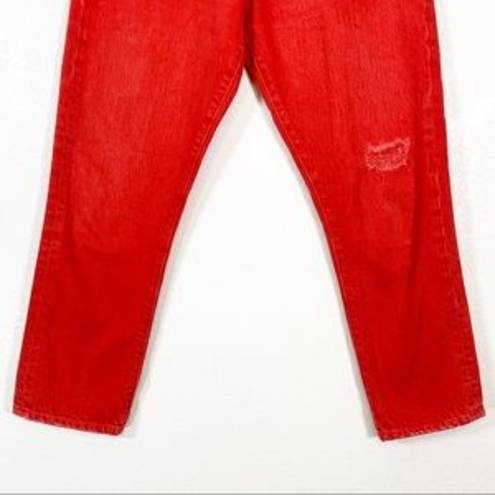 Alice + Olivia  Distressed Boyfriend High Waist Straight Leg Jeans Red Size 4