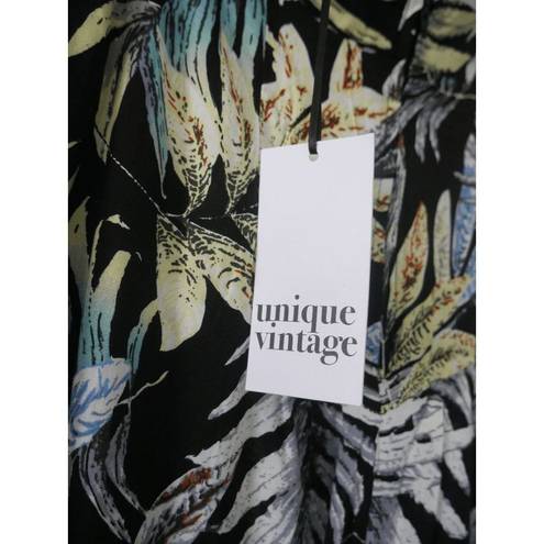 Unique Vintage  Black & palm print wide leg Crop pants S