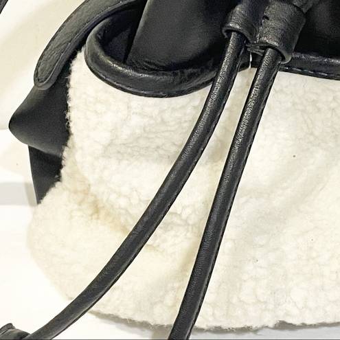 American Eagle  Black Faux Leather White Sherpa Bucket Bag