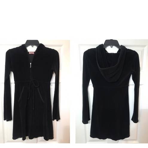 Juicy Couture Y2K  tie waist hooded L/S terry dress BLK