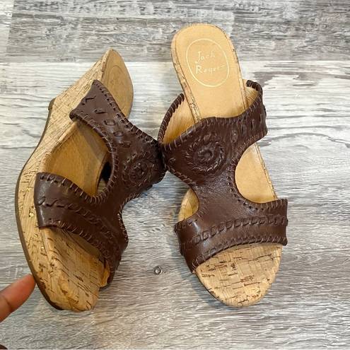 Jack Rogers  Emilia Leather Cork Wedge Sandal Brown