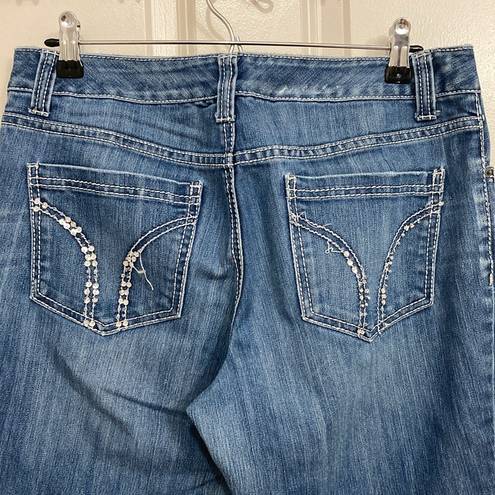 INC  Denim Curvy Fit Flare Leg Bedazzled Jeans