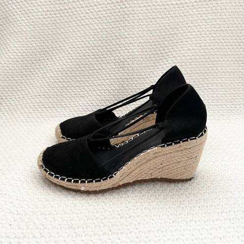 Eileen Fisher  Black Suede Yasmin Closed Toe Espadrille Platform Wedge 6.5 NWOB