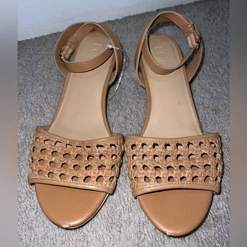 Loft  Woven Leather Ankle Strap Block Heels SIZE 6 tan bohemian beachy chic