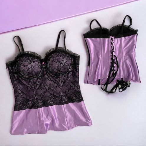 Frederick's of Hollywood Frederick’s of Hollywood Purple & Black Satin Lace Corset top Large