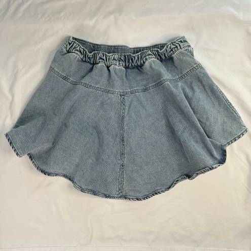 Aerie NWT  Size S Blue Denim Skirt Circle Mini Skirt Cowgirl Femme Preppy Ruffle