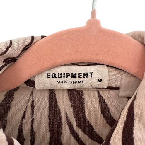 Equipment  Zebra Print Button Down Silk Shirt In Brown And Cream Medium