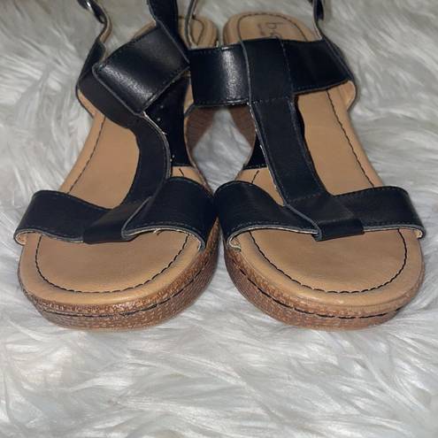 Born concept b.o.c.  Black Wedge T-strap Sandals