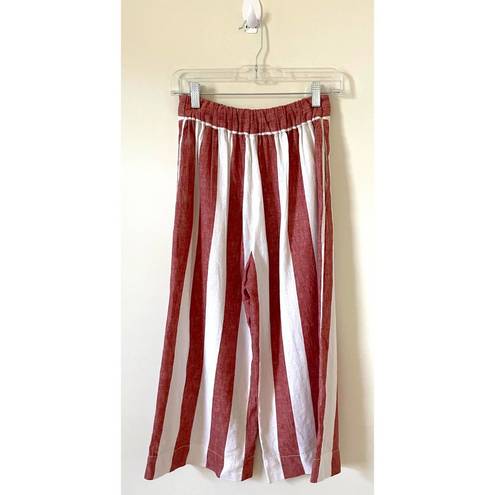 Madewell  Wide Leg Linen Pull On Striped Crop Pants Red Cream Size XS