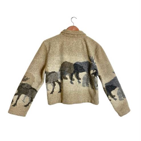 Krass&co VTG County Clothing . Tan/Black Moose & Bears Fleece Button Front Crop Jacket