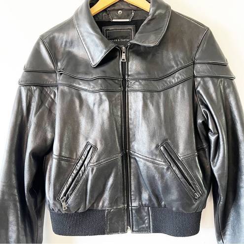 Knoles & Carter London Vintage Bomber Jacket Black Italian Lambskin Leather M/L Size L