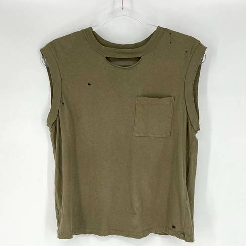 n:philanthropy  Distressed Pocket Tank Olive Green S