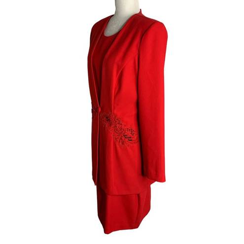 One Piece Vintage 90s Studio I  Suit Dress 10 Red Sequin Long Sleeve Button Lined