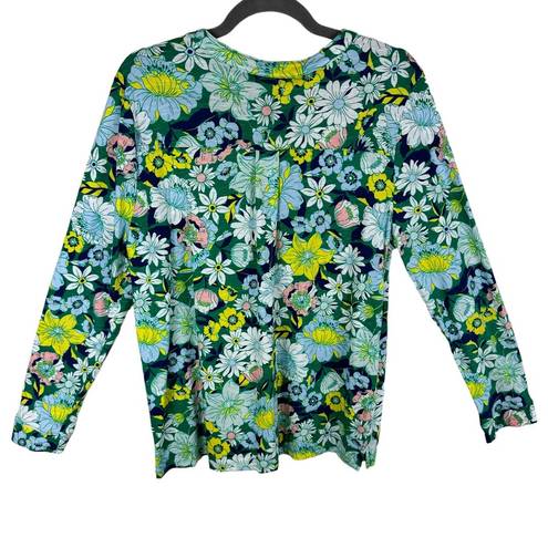 Style & Co  100% Cotton Floral 1/4 Button Up Long Sleeve Crew Neck Top Size XL