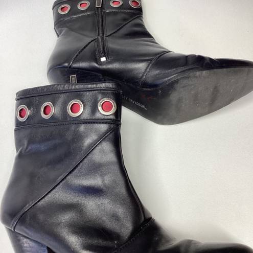 Harley Davidson  leather swagger mid calf grommet moto biker black Boots Size